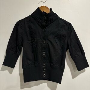 FOREVER 21 Y2K Black 100% Cotton Short Sleeve Button Up Grunge Jacket Size M